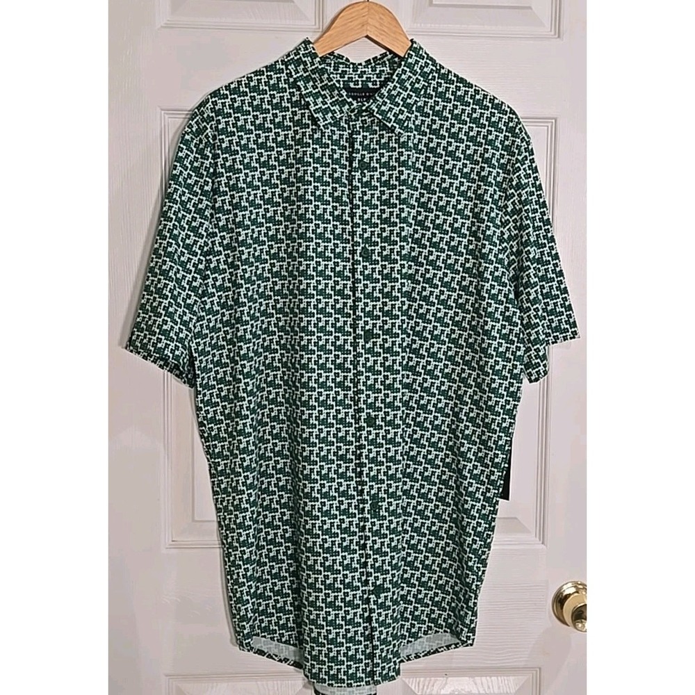 Shaquille O'Neal Shirt LARGE TALL Button Down Green Short Sleeve Quick Dry NEW